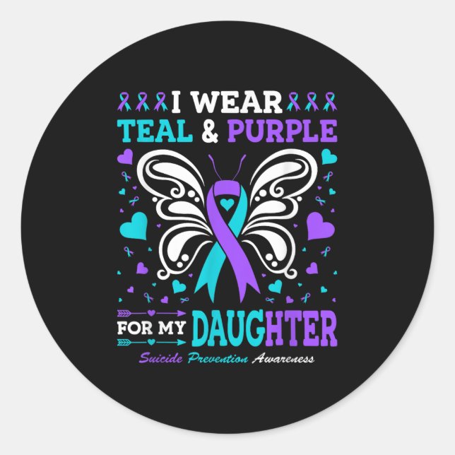 Ich trage Aquamarinen &amp; Lila für meine Tochter Runder Aufkleber (Vorderseite)
