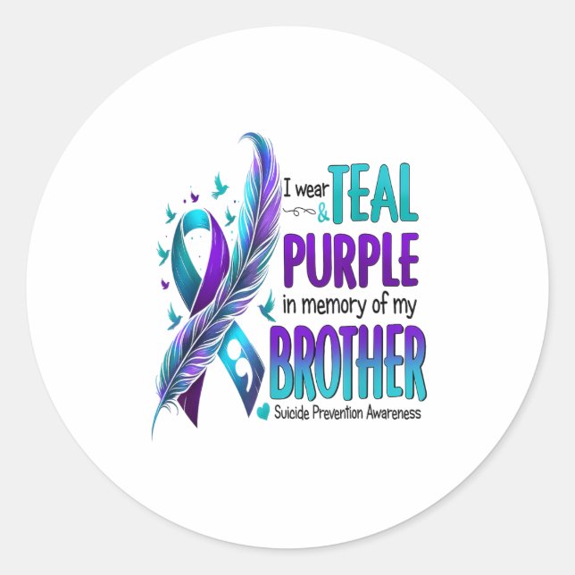 Ich trage Aquamarinen &amp; Lila für meinen Bruder Runder Aufkleber (Vorderseite)