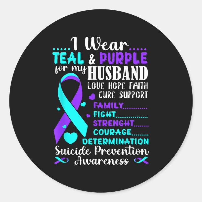 Ich trage Aquamarinen &amp; Lila für meinen Husban Runder Aufkleber (Vorderseite)