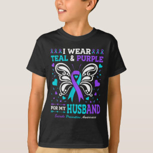 Ich trage Aquamarinen & Lila für meinen Mann T-Shirt