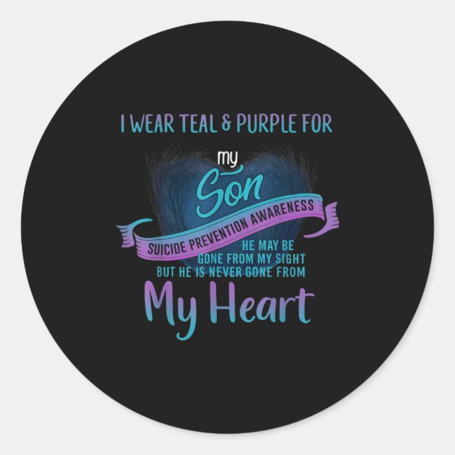 Ich trage Aquamarinen &amp; Lila für meinen Sohn S Runder Aufkleber (Vorderseite)