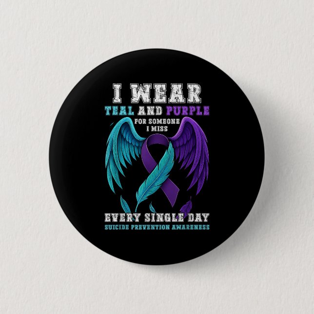 Ich trage Aquamarinen &amp; Lila Ribbon Suizidpräv Button (Vorderseite)