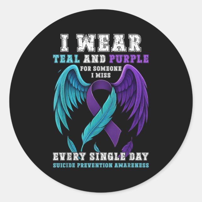 Ich trage Aquamarinen &amp; Lila Ribbon Suizidpräv Runder Aufkleber (Vorderseite)