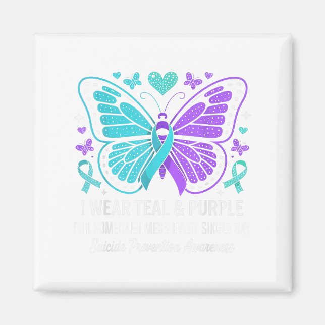 Ich trage Aquamarinen & amp; Lila Suizidprävention Magnet (Vorne)
