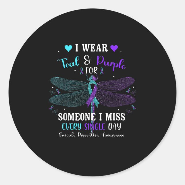 Ich trage Aquamarinen & amp; Lila Suizidprävention Runder Aufkleber (Vorderseite)