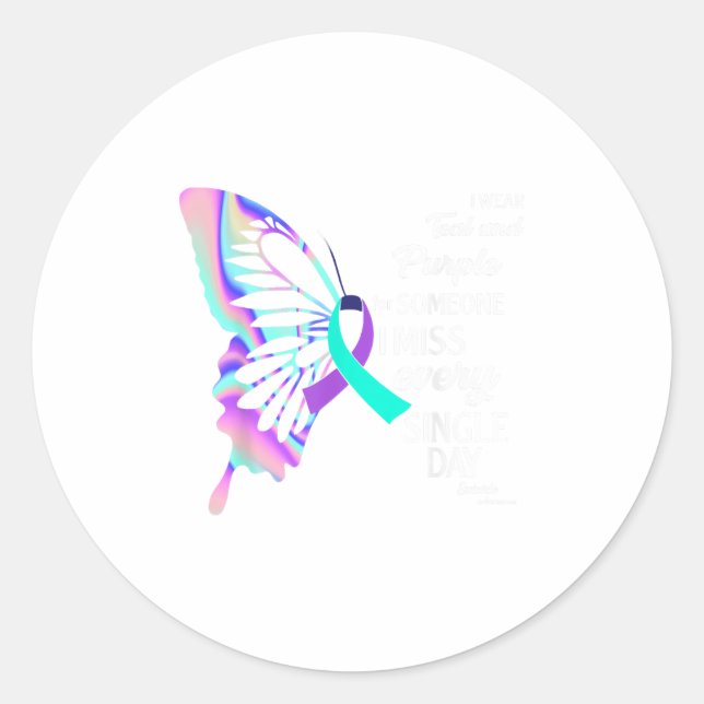 Ich trage Aquamarinen & amp; Lila Suizidprävention Runder Aufkleber (Vorderseite)