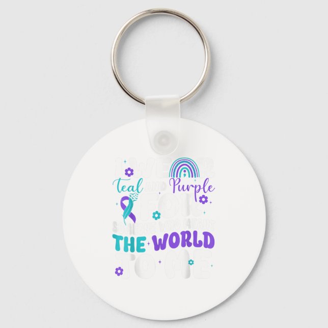 Ich trage Aquamarinen & amp; Lila Suizidprävention Schlüsselanhänger (Vorderseite)