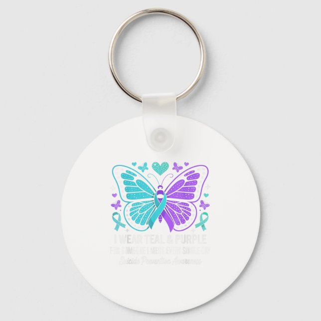 Ich trage Aquamarinen & amp; Lila Suizidprävention Schlüsselanhänger (Vorderseite)
