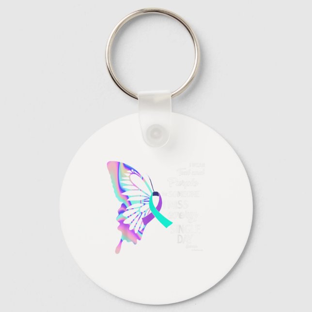 Ich trage Aquamarinen & amp; Lila Suizidprävention Schlüsselanhänger (Vorderseite)