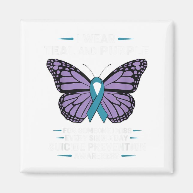 Ich trage Aquamarines und Lila Selbstmordbewusstse Magnet (Vorne)