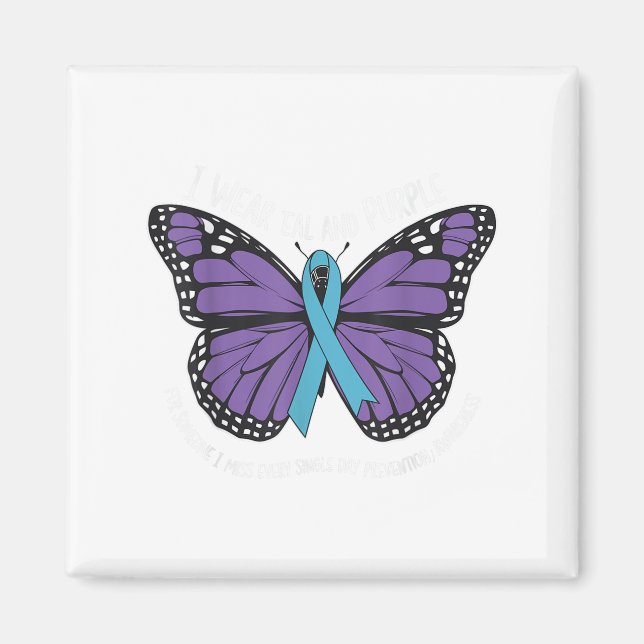 Ich trage Aquamarines und Lila Selbstmordbewusstse Magnet (Vorne)