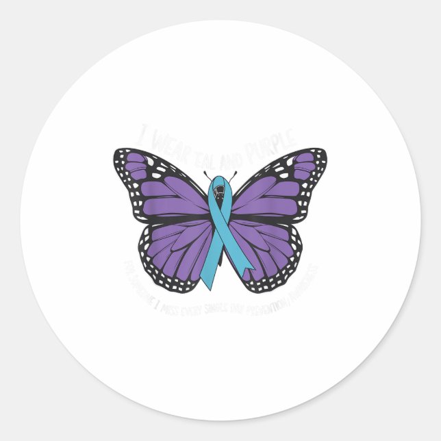 Ich trage Aquamarines und Lila Selbstmordbewusstse Runder Aufkleber (Vorderseite)