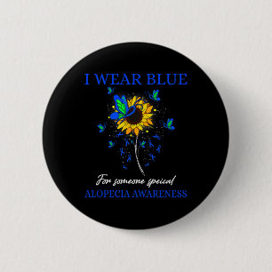 Ich trage Blau für Alopezie Awareness Sonnenblume Button
