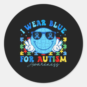 Ich trage Blau für Autismus Aufklärung Monat Lehre Runder Aufkleber