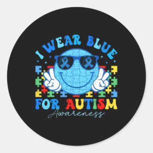 Ich trage Blau für Autismus Aufklärung Monat Lehre Runder Aufkleber