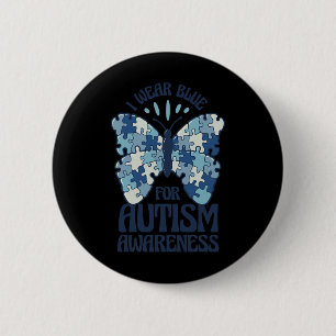 Ich trage Blau für Autismus Bewusstsein Blue Puzzl Button