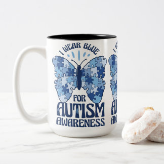 Ich trage Blau für Autismus-Bewusstsein Puzzle-Tei Zweifarbige Tasse