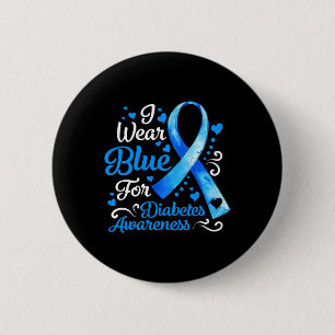 Ich trage Blau für Diabetes Awareness Blue Ribbon Button