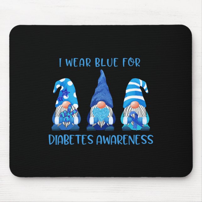 Ich trage Blau für Diabetes Awareness Gnomes Peace Mousepad (Vorne)