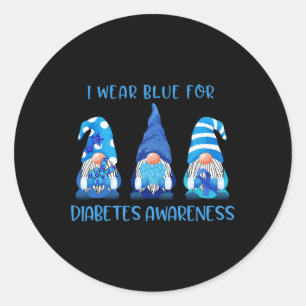 Ich trage Blau für Diabetes Awareness Gnomes Peace Runder Aufkleber