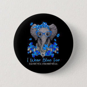 Ich trage Blau für Diabetes-Bewusstsein Elephant W Button