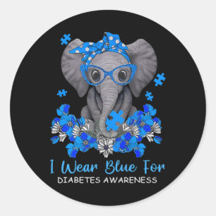 Ich trage Blau für Diabetes-Bewusstsein Elephant W Runder Aufkleber