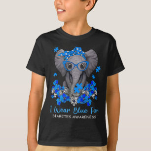 Ich trage Blau für Diabetes-Bewusstsein Elephant W T-Shirt