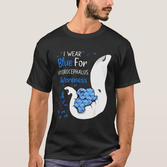 Ich trage Blau für Hydrocephalus Awareness Elephan T-Shirt (Vorderseite)