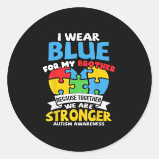 Ich trage Blau für mein Bruder Autismus Bewusstsei Runder Aufkleber