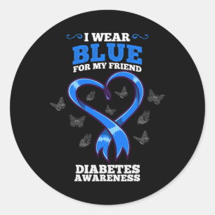 Ich trage Blau für mein Freund Diabetes Bewusstsei Runder Aufkleber