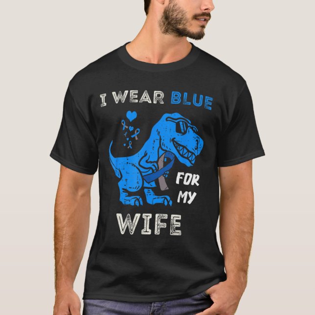 Ich trage Blau für meine Ehefrau T Rex Dino Diabet T-Shirt (Vorderseite)