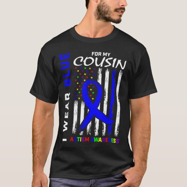 Ich trage Blau für meinen Cousin Autismus Sensibil T-Shirt (Vorderseite)