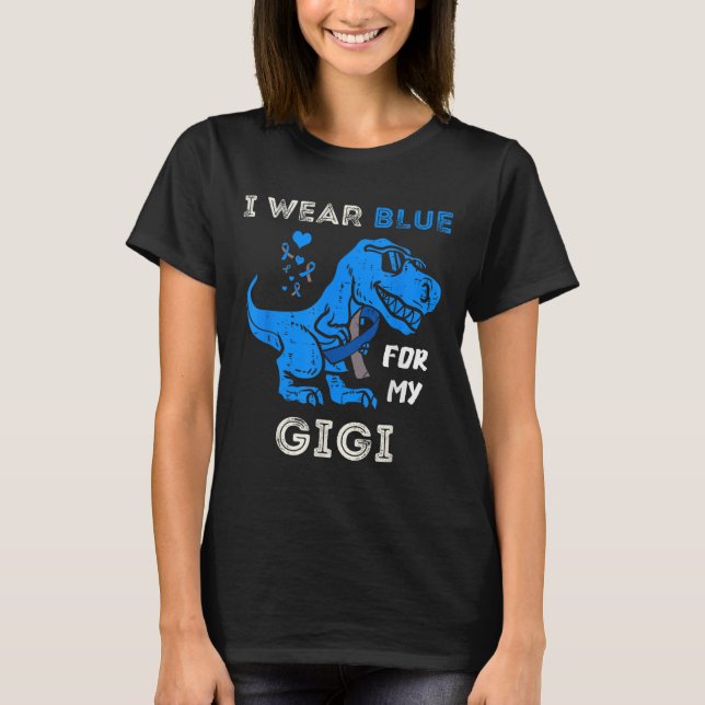 Ich trage Blau für meinen Gigi T Rex Dino Diabetes T-Shirt (Vorderseite)