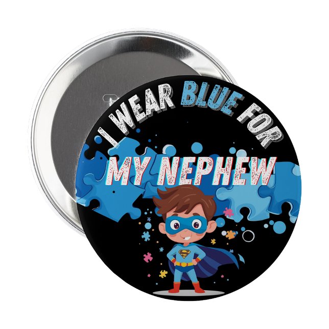 Ich trage Blau für meinen Neffen Autism Pin Badge  Button (I wear blue for my Nephew Autism Pin Badge)