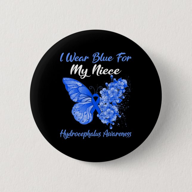 Ich trage Blau für meinen Nichte Hydrocephalus Kri Button (Vorderseite)