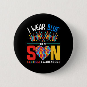 Ich trage Blau für meinen Sohn Autismus Bewusstsei Button