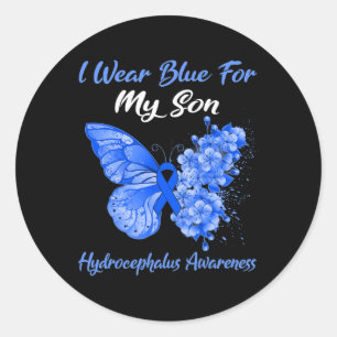 Ich trage Blau für meinen Sohn, den Hydrocephalus, Runder Aufkleber