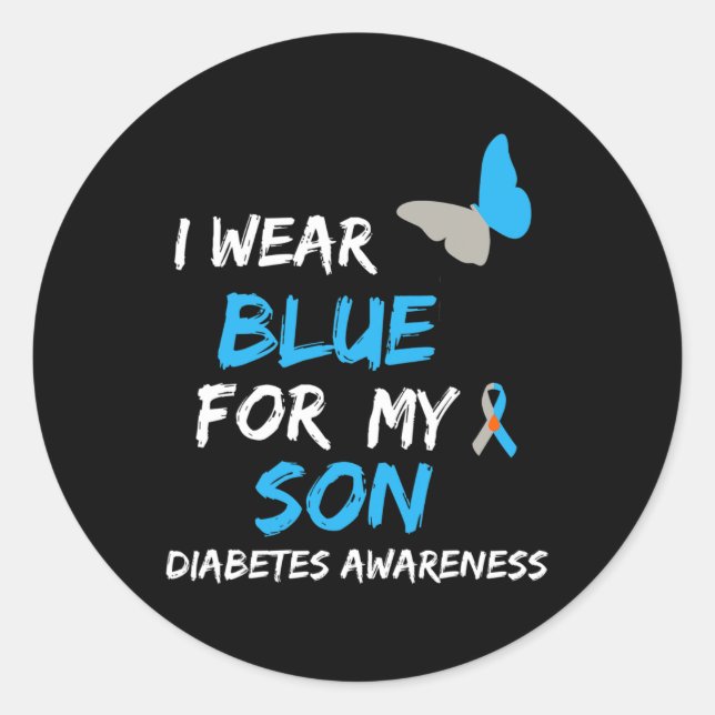 Ich trage Blau für meinen Sohn Diabetes Awareness  Runder Aufkleber (Vorderseite)
