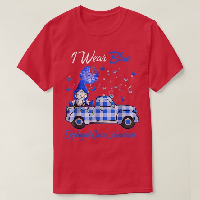Ich trage blaue Gnome Truck Ösophaguskrebsvorwaren T-Shirt (Design vorne)