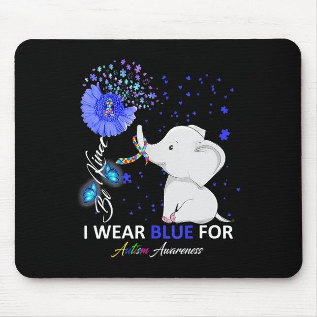 Ich trage blaues Autismus Bewusstsein Niedlich Ele Mousepad (Vorne)