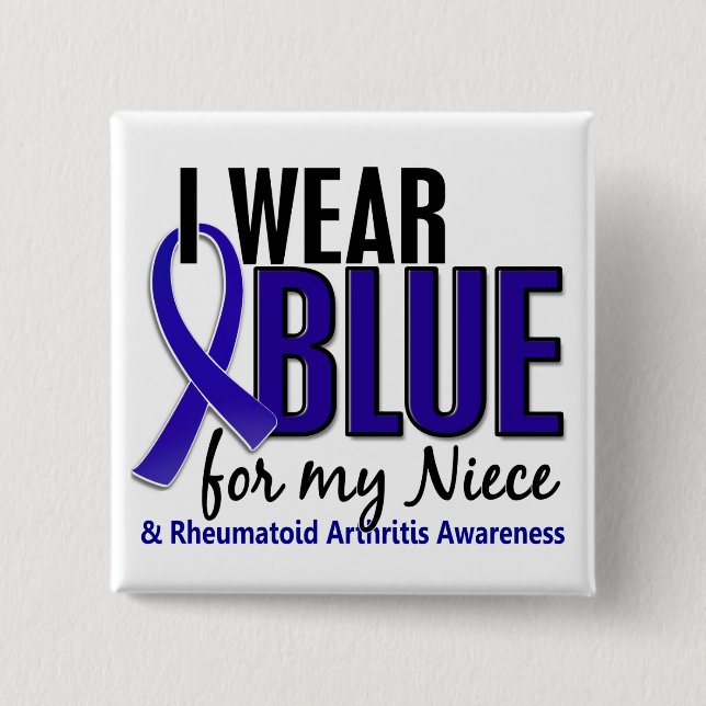 Ich trage blaues Nichten-rheumatoide Arthritis RA Button (Vorderseite)