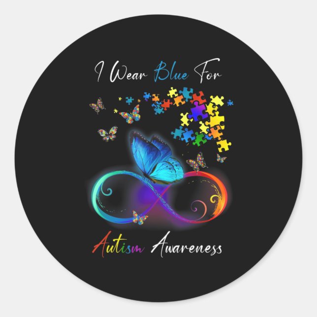 Ich trage Blue for Autismus Awareness Puzzle Mama  Runder Aufkleber (Vorderseite)