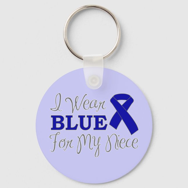 Ich trage Blue for My Niece (Blue Awareness Ribbon Schlüsselanhänger (Vorderseite)