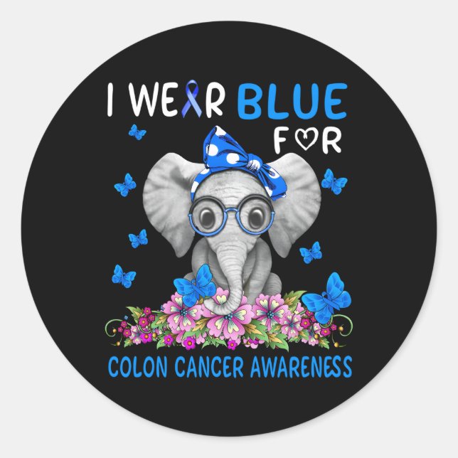 Ich trage Blue für Colon Cancer Awareness Runder Aufkleber (Vorderseite)