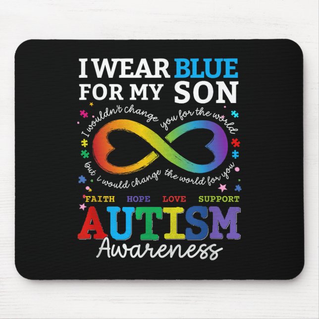 Ich trage Blues für meinen Sohn Autismus Bewusstse Mousepad (Vorne)