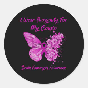 Ich trage Burgundy für meinen Cousin Brain Aneurys Runder Aufkleber