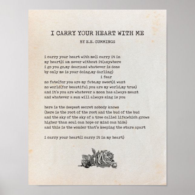 Ich trage dein Herzgedicht - EE Cummings Poster (Vorne)