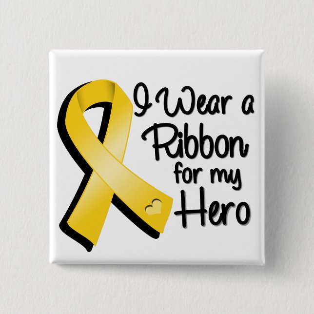 Ich trage ein goldenes Band für meinen Helden Button (Vorderseite)