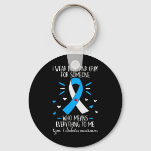 Ich trage eine blaue und graue Diabetes Typ 1 Schlüsselanhänger