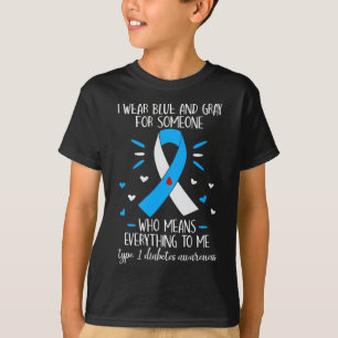 Ich trage eine blaue und graue Diabetes Typ 1 T-Shirt